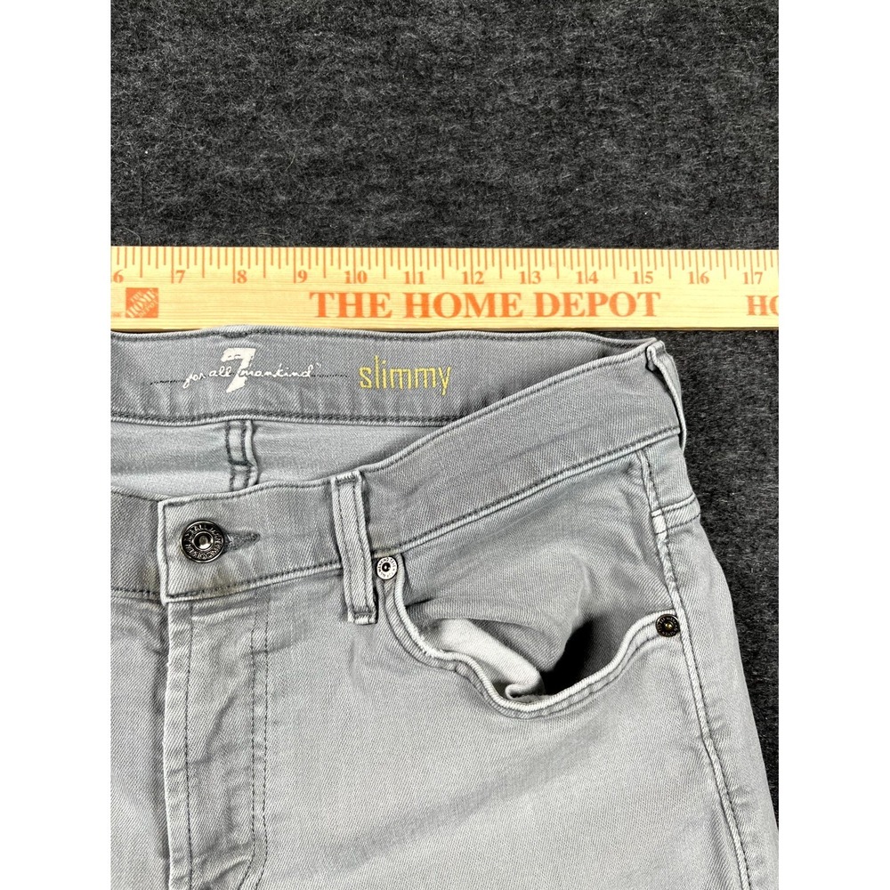 7 For All Mankind Slimmy Jeans Mens 32 Gray Denim Cotton Stretch Straight Leg - Picture 7 of 12